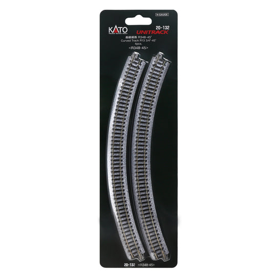 Kato N 20-132 Unitrack Curved Track 348mm (13-3/4") Radius 45-degree segment, 4pc