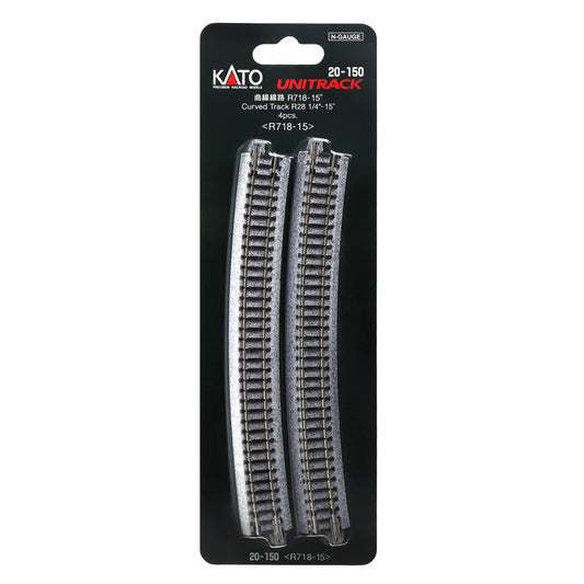 Kato N 20-150 Unitrack Curved Track 718mm (28-1/4") Radius 15-degree segment, 4pc