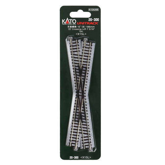 Kato N 20-300 Unitrack 15-Degree Crossing X Track 186mm (7-5/16") Left