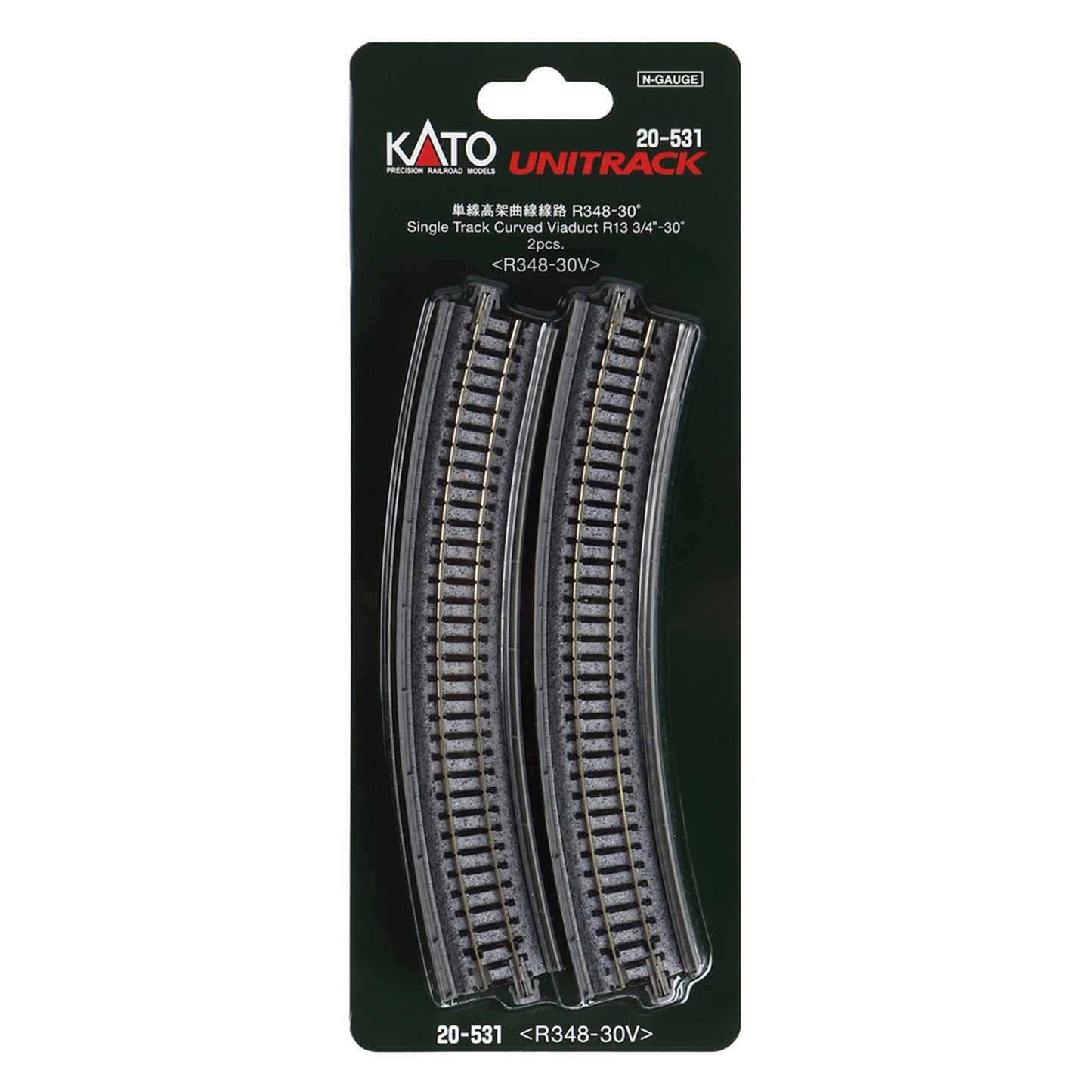 Kato 20-531 N Unitrack Single Track Curved Viaduct 348mm (13-3/4") Radius 30-degree Segment, 2pc