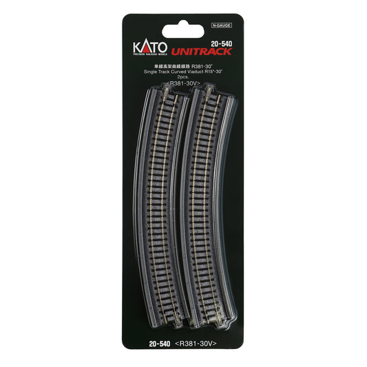 Kato 20-540 N Unitrack Single Track Curved Viaduct 381mm (15") Radius 30-degree Segment, 2pc