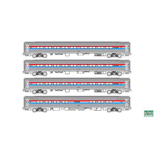 Kato N 106-8020 Amfleet I Coach and Lounge/Cafe 4 Piece Bookcase Set (Amtrak Phase III)