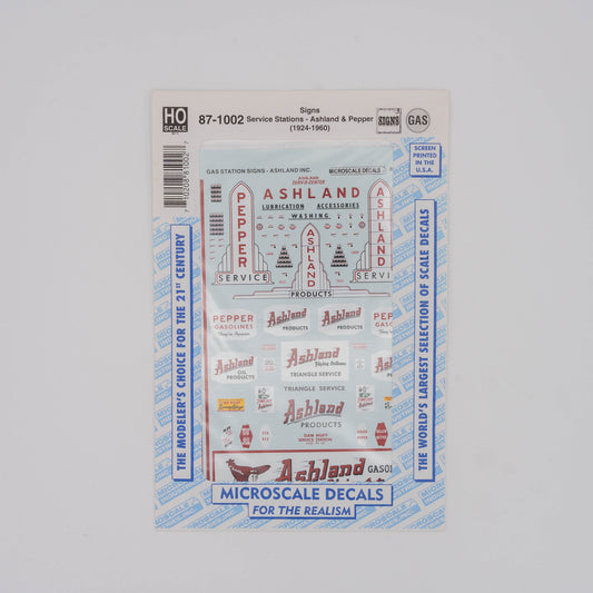 Microscale HO 87-1002 Decal, Signs - Service Stations - Ashland & Pepper (1924-1960)