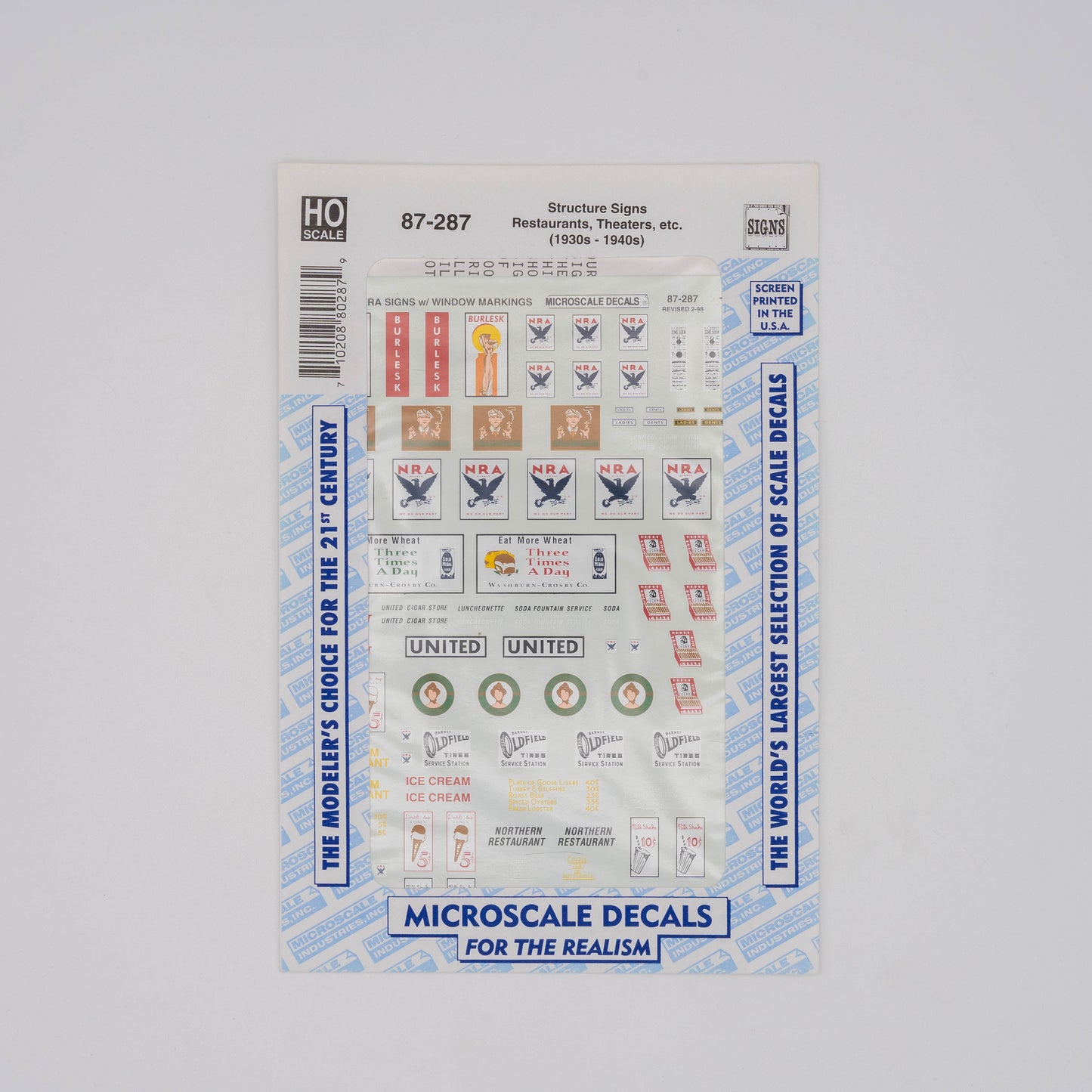 Microscale HO 87-287 Decal, Structure Signs Restaurants, Theaters, etc (1930s-1940s)
