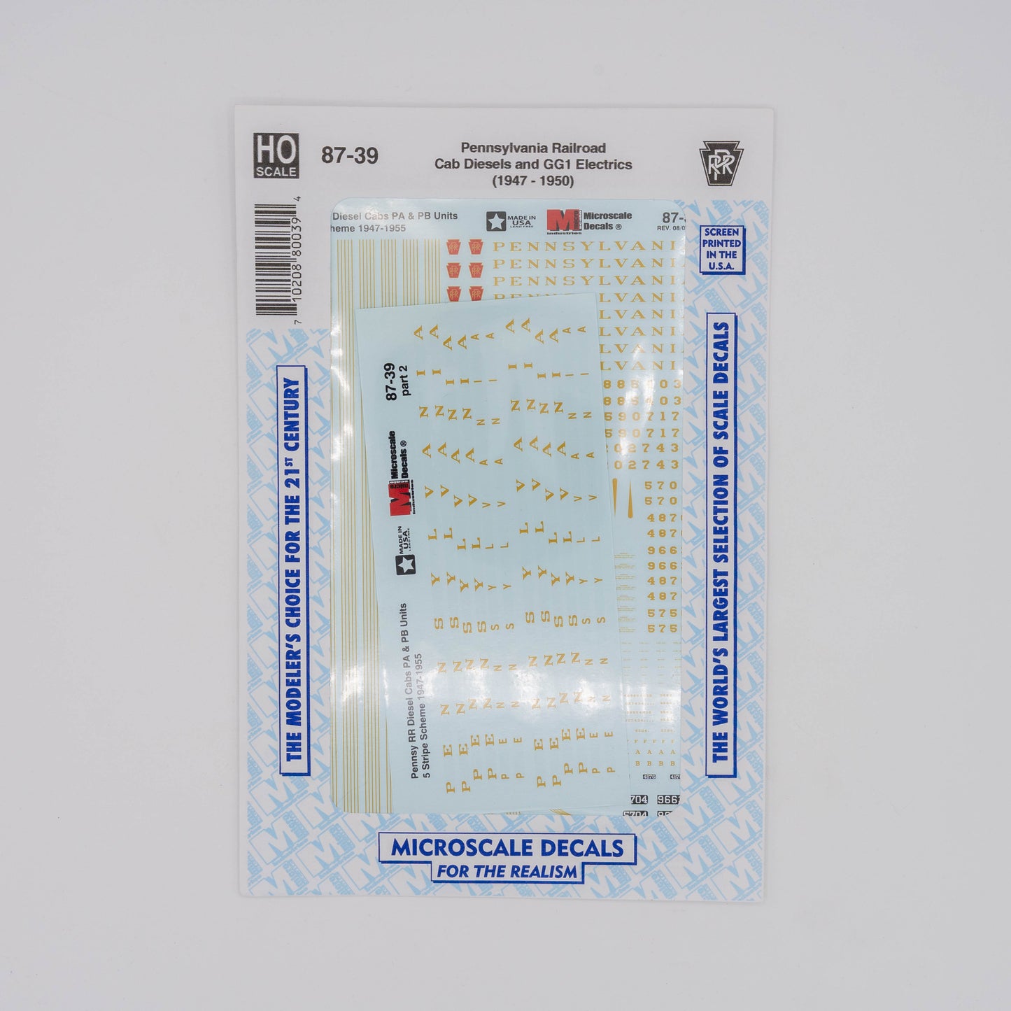 Microscale HO 87-39 Pennsylvania Railroad Decal, Cab Diesels and GG1 Electrics (1947-1950)