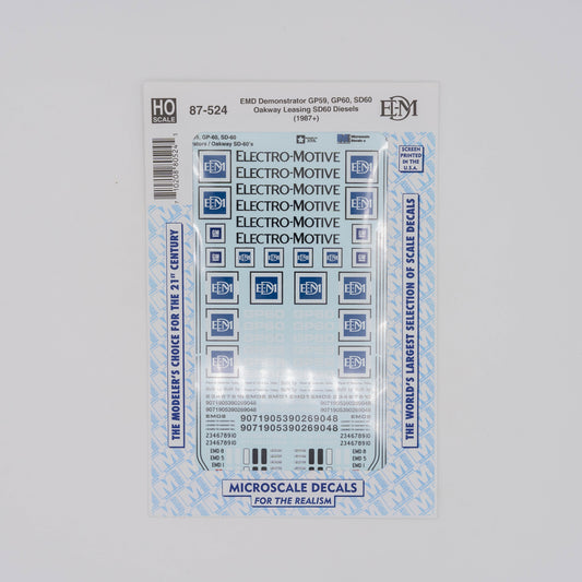 Microscale HO 87-524 EMD Demonstrator Decal, GP59 GP60 SD60 Oakway Leasing (1987+)