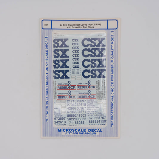 Microscale HO 87-536 CSX Decal, Diesel Locos with Operation Red Block (Post 9/4/87)