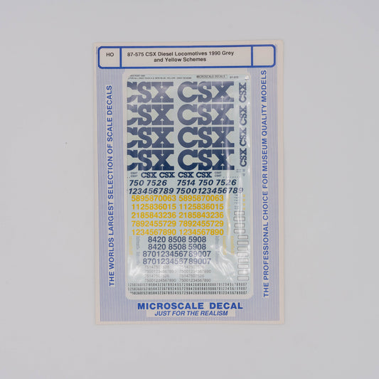 Microscale HO 87-575 CSX Decal, Diesel Locomotives 1990 Grey and Yellow Schemes