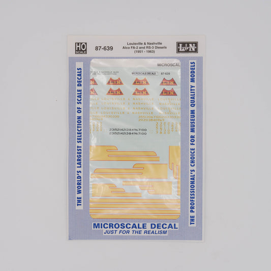 Microscale HO 87-639 Louisville & Nashville Decal, Alco FA-2 and RS-3 Diesels (1951-1963)