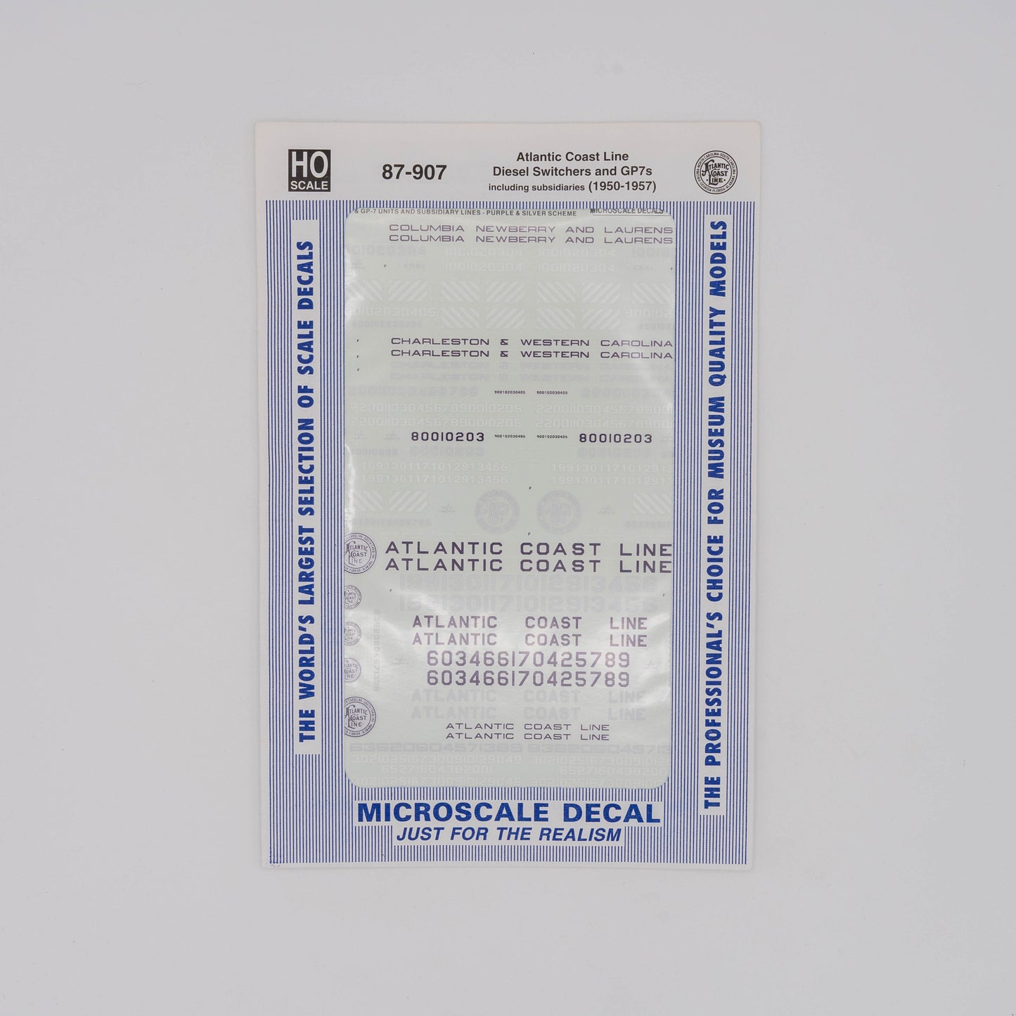 Microscale HO 87-907 Atlantic Coast Line Decal, Diesel Switchers and GP7s (1950-1957)