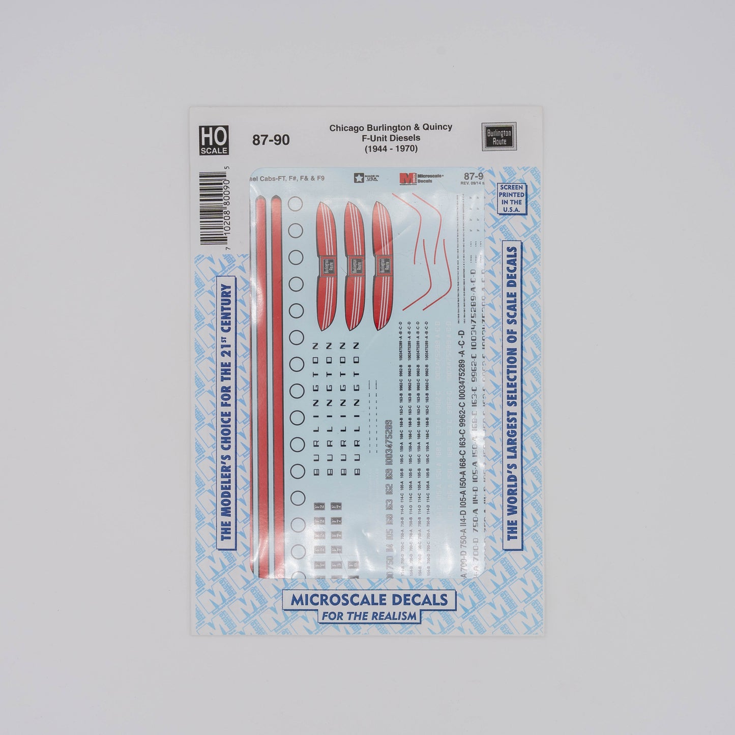 Microscale HO 87-90 Chicago Burlington & Quincy Decal, F-Unit Diesels (1944-1970)