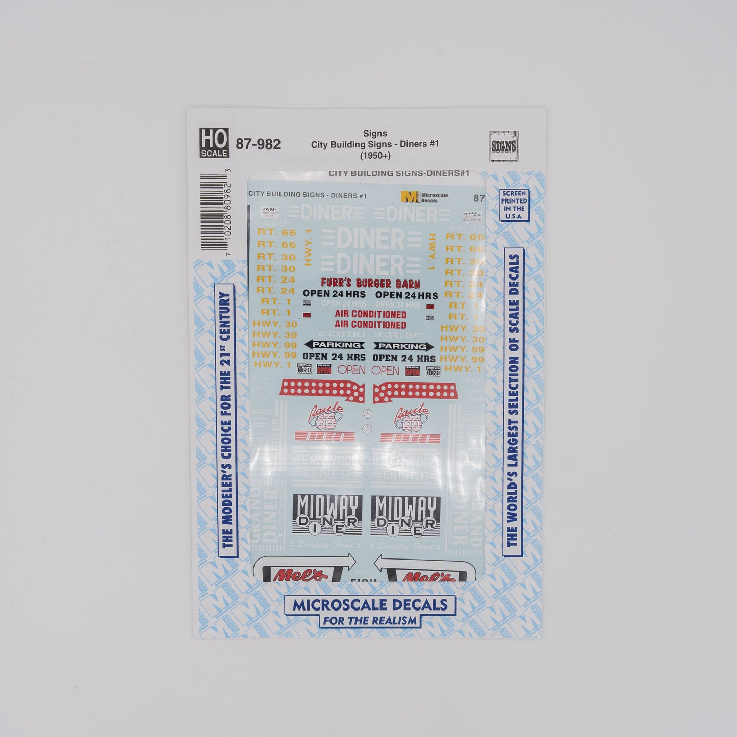 Microscale HO 87-982 Decal, City Building Signs - Diners #1 (1950+)