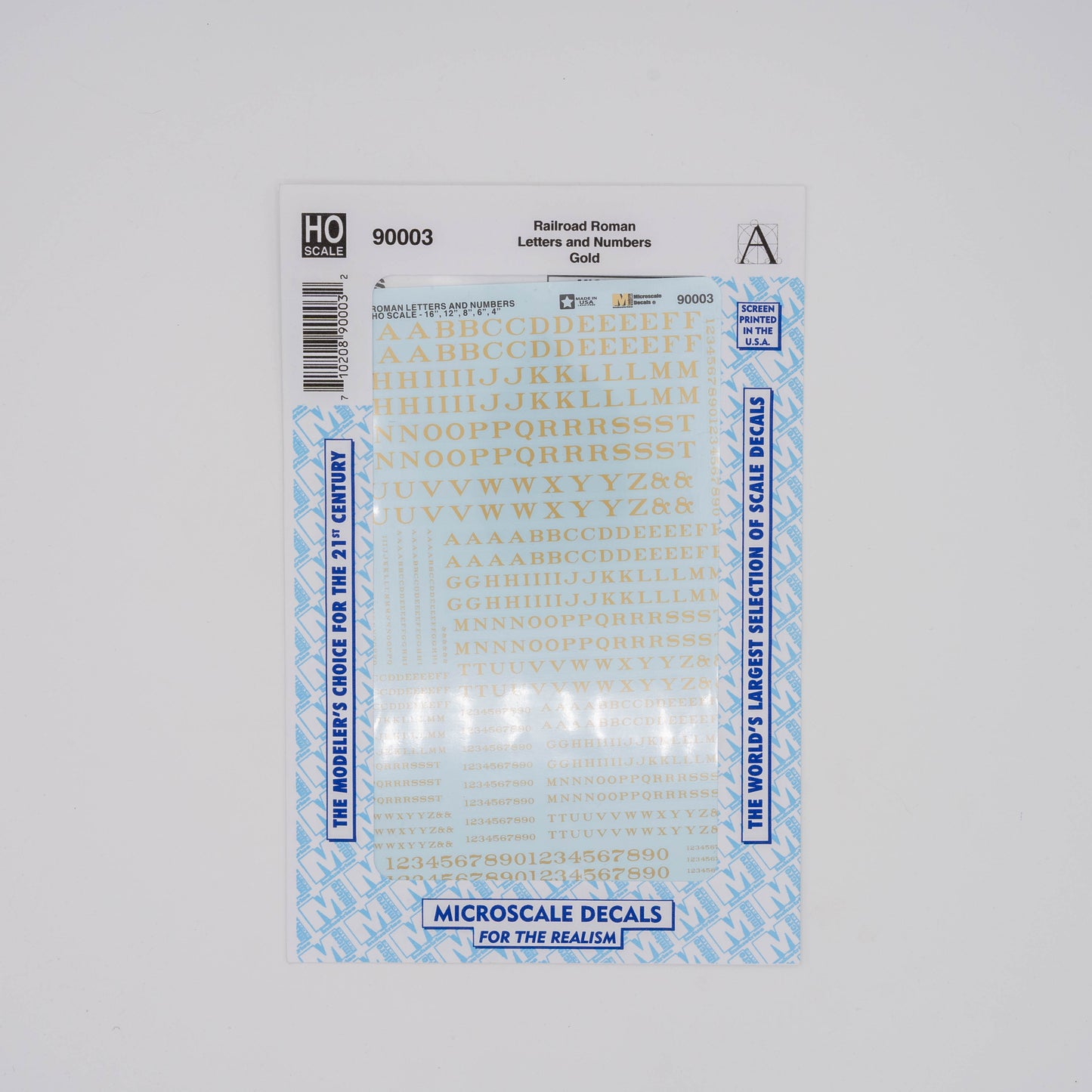 Microscale HO 90003 Decal, Railroad Roman Letters and Numbers (Gold)