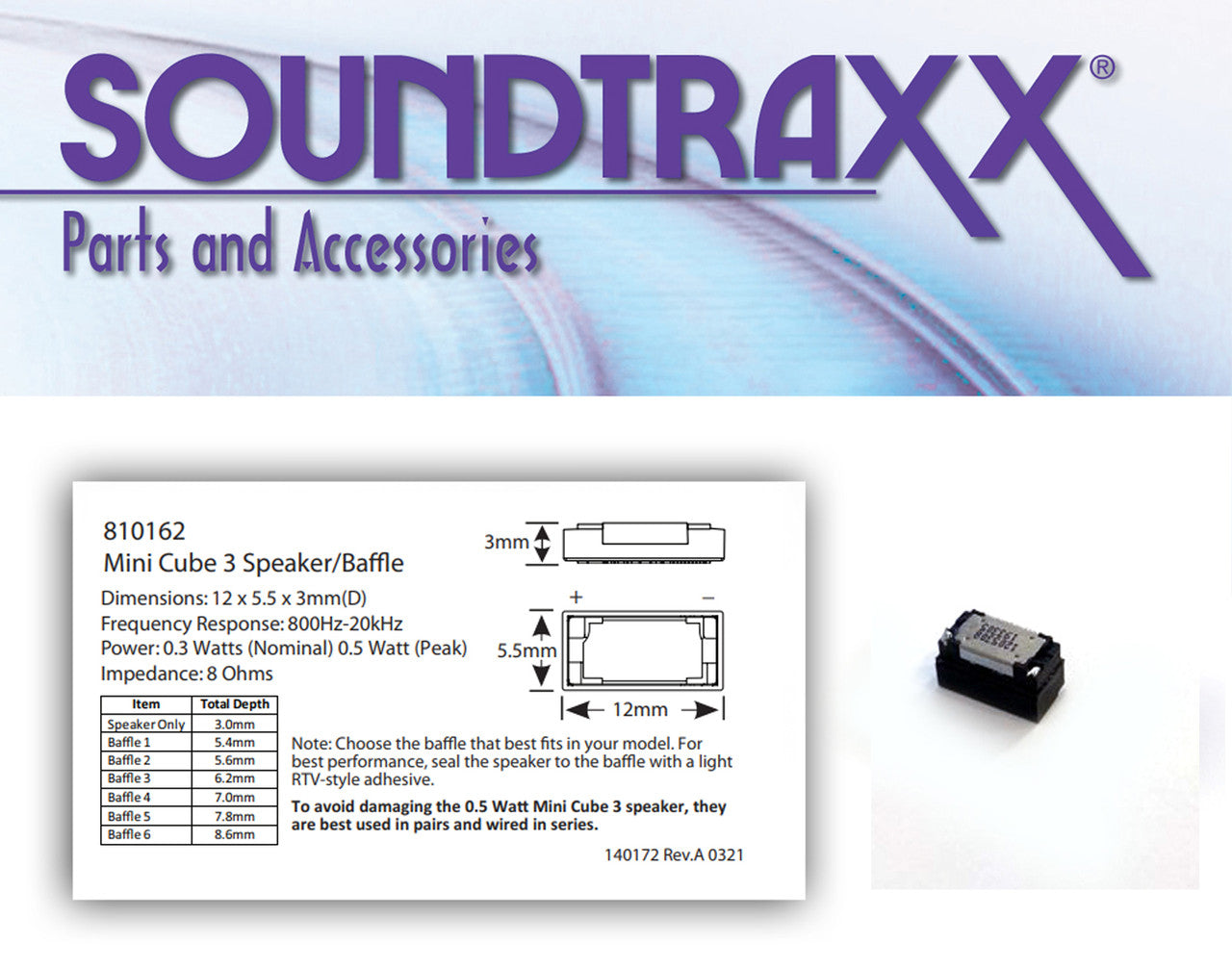 Soundtraxx 810162 Mini Cube 3 Speaker/Baffle Kit