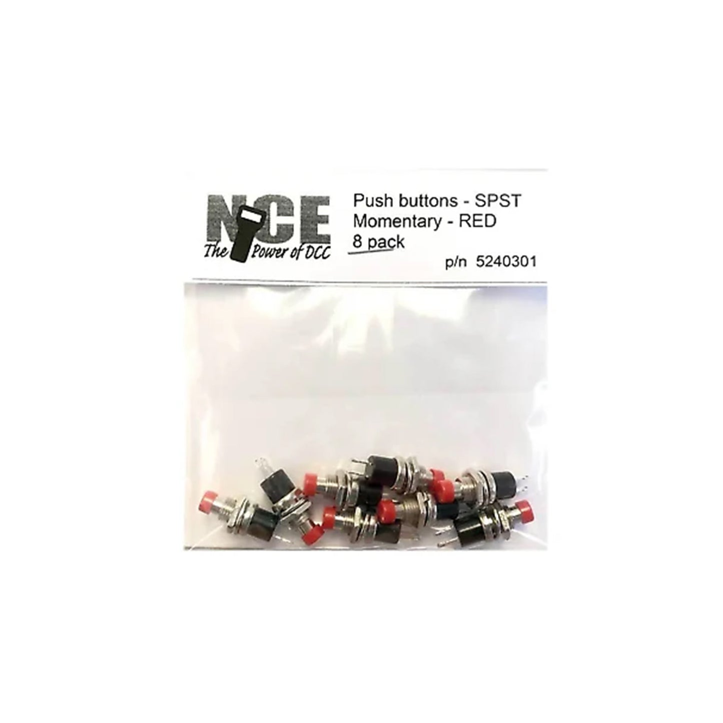 NCE 5240301 Pushbutton Momentary SPST Switch, Red 8pk