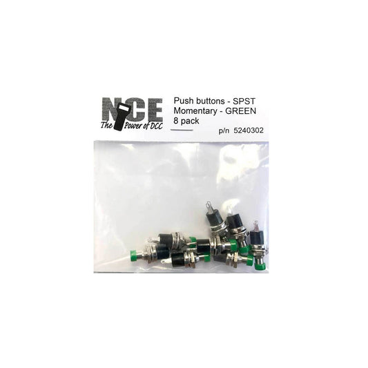 NCE 5240302 Pushbutton Momentary SPST Switch, Green 8pk