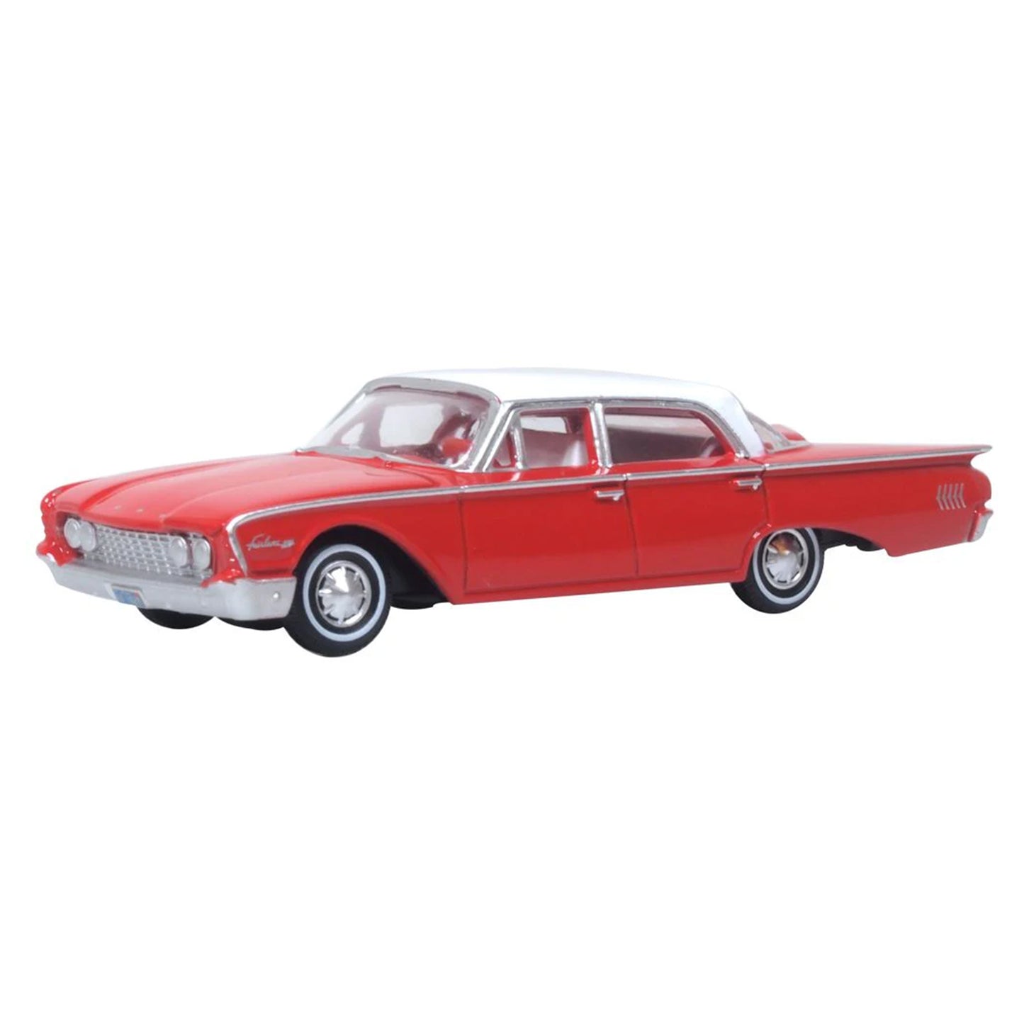 Oxford Diecast 87FF60001 HO 1960 Ford Fairlane Sedan 500 Town Monte Carlo Red/Corinthian White