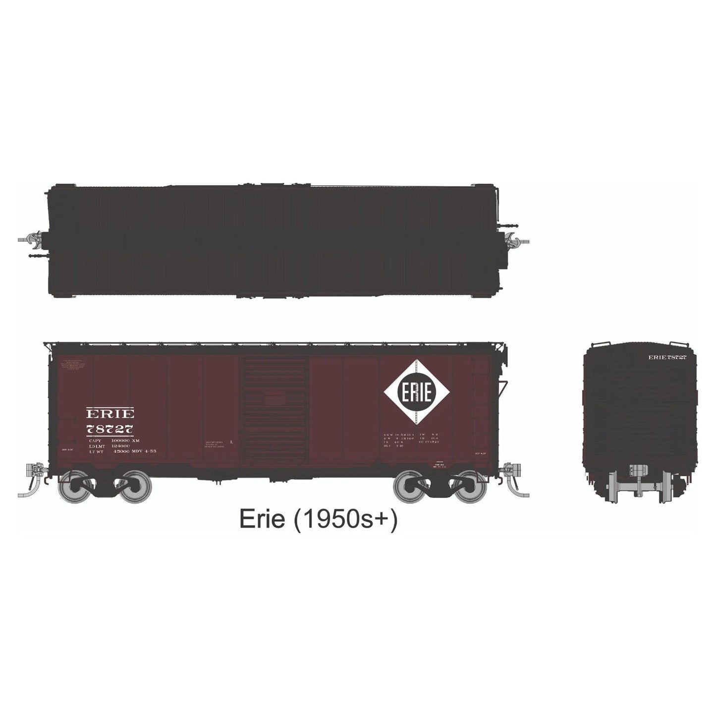 [PREORDER] Rapido 1011009A HO AAR 40' Boxcar (Round Corner), Erie Single Car
