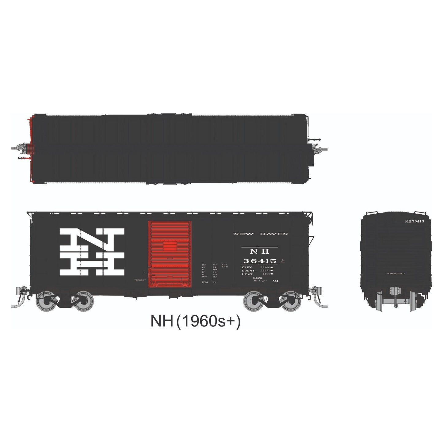 [PREORDER] Rapido 1011013A HO AAR 40' Boxcar (Round Corner), New Haven Single Car