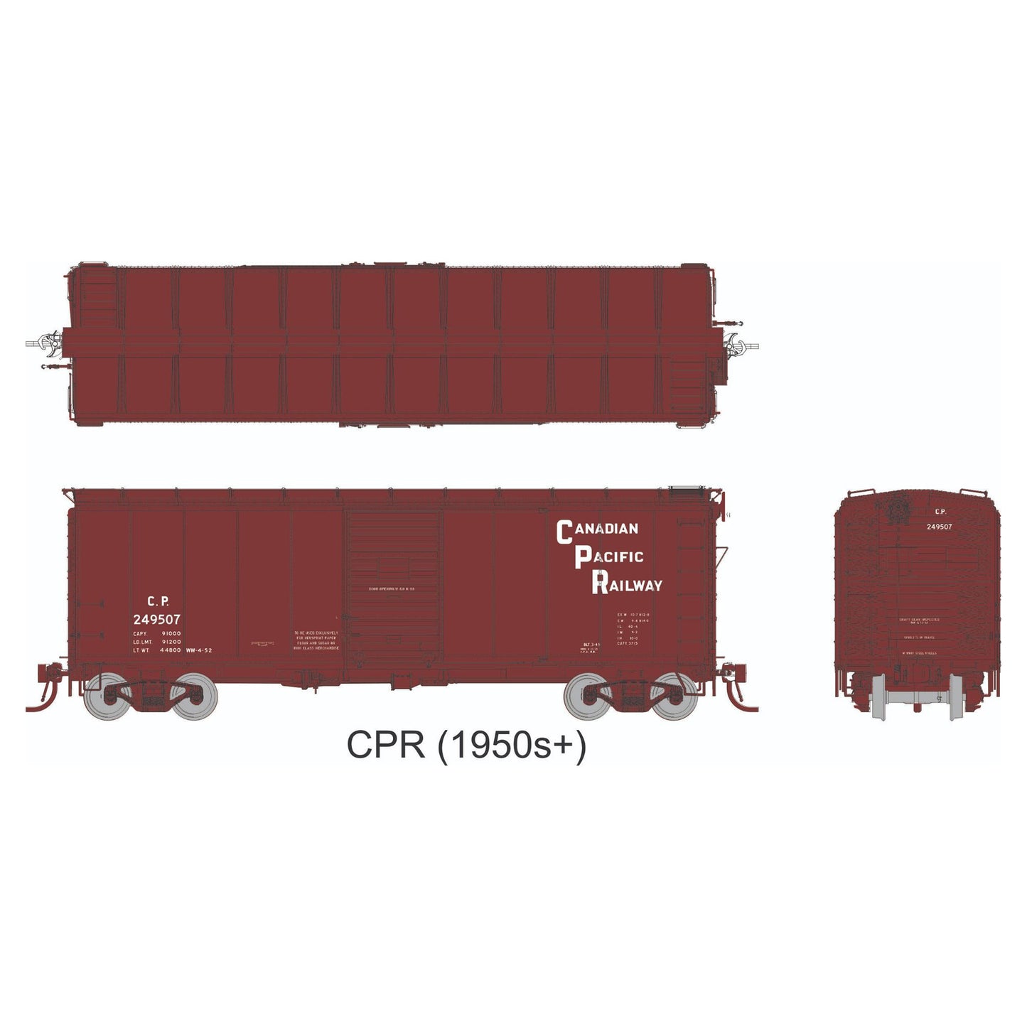 [PREORDER] Rapido 1011016A HO AAR 40' Boxcar (CPR Ends Flat Roof), CPR - Stepped Lettering Single Car