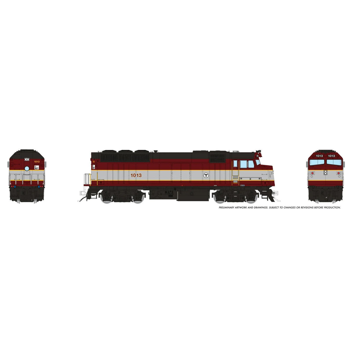 [PREORDER] Rapido 1043015 HO EMD F40PH, MBTA (Maroon & Silver) #1013 (DC Silent)
