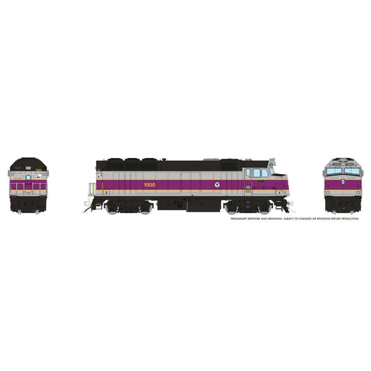 [PREORDER] Rapido 1043016 HO EMD F40PH w/ Ditchlights, MBTA (Simplified) #1000 (DC Silent)