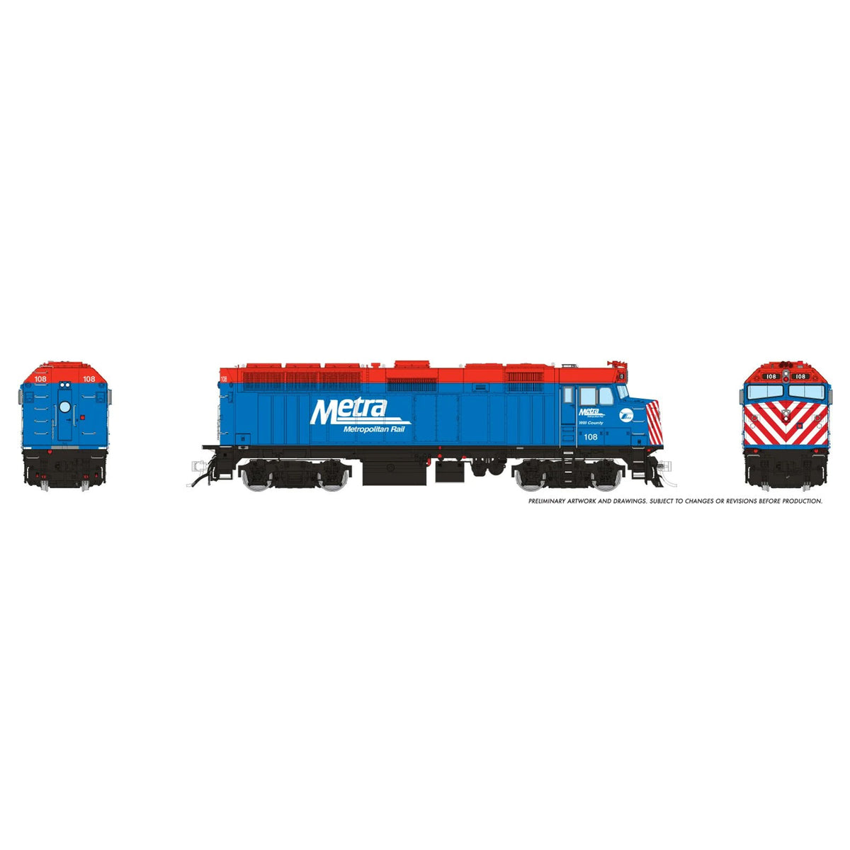 [PREORDER] Rapido 1043019 HO EMD F40PH, Metra (Blue Scheme) #108 (DC Silent)