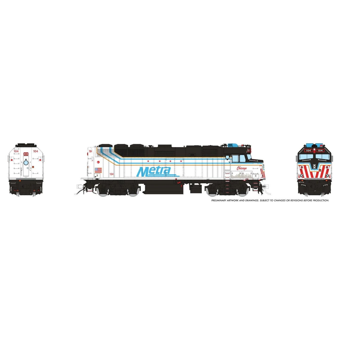 [PREORDER] Rapido 1043528 HO EMD F40PH-3, Metra (City of Chicago) #104 (DCC/DC/Sound)