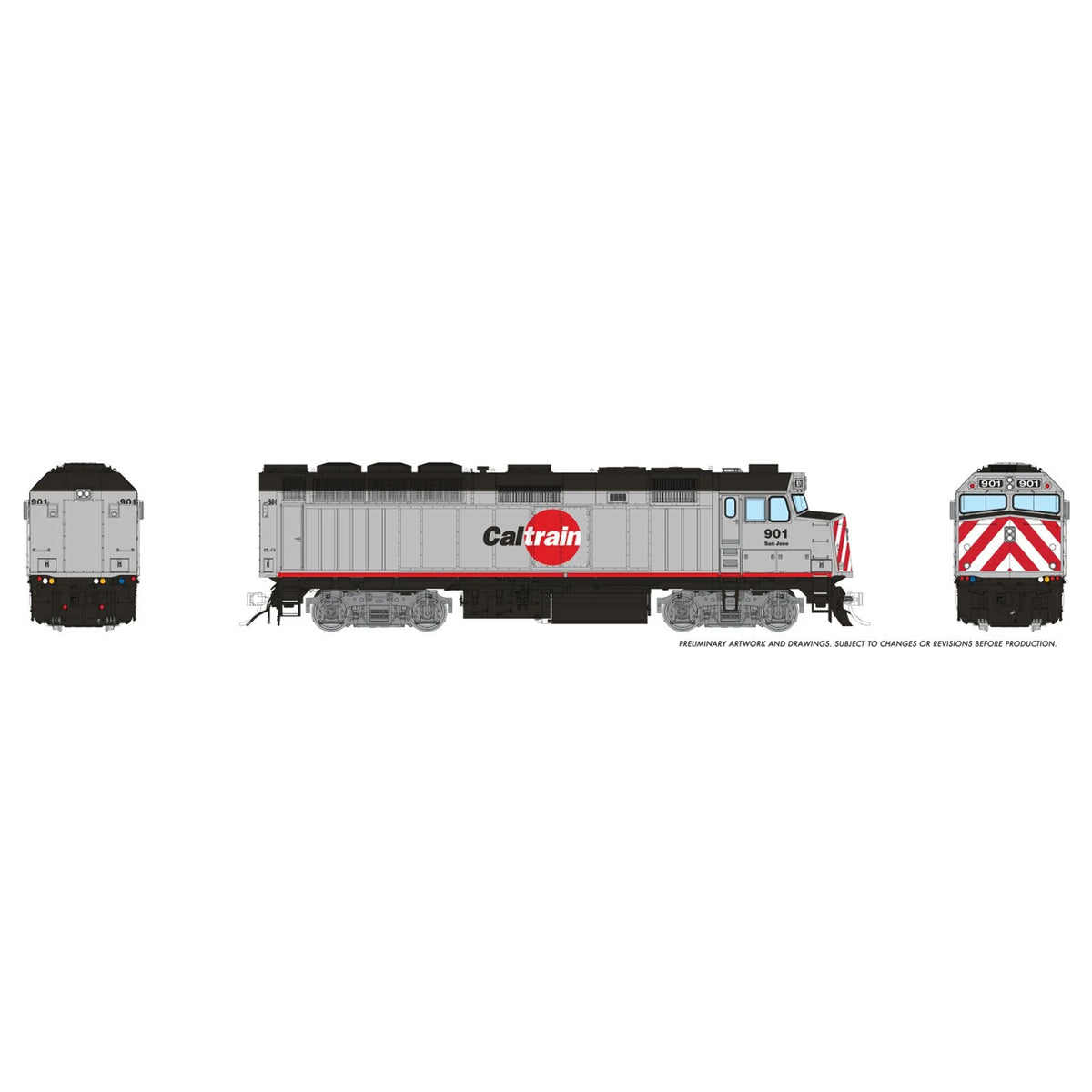 [PREORDER] Rapido 1043051 HO EMD F40PH-2CAT, Caltrain (Red/Black/Silver) #901 (DC Silent)