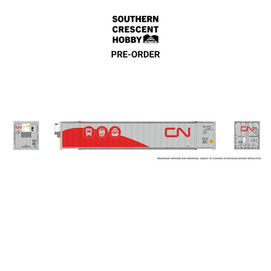 [PREORDER] Rapido 1069005 HO 53' High-Cube Container 2-Pack, Canadian National - Tri-Modal Scheme