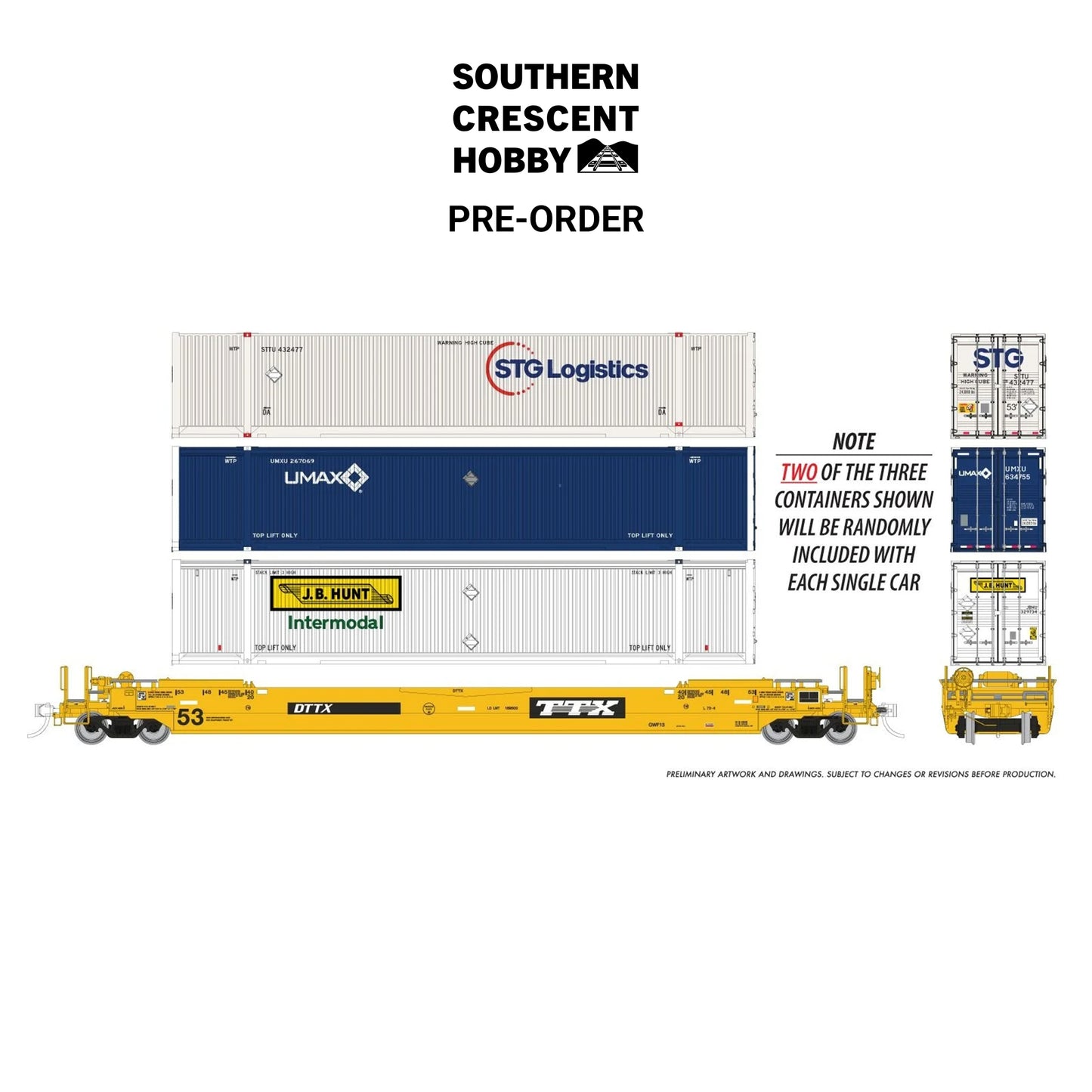 [PREORDER] Rapido 1132006 HO 53' Husky-Stack Well Car + Containers, 3-Pack TTX (US)
