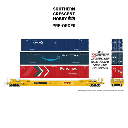 [PREORDER] Rapido 1132008 HO 53' Husky-Stack Well Car + Containers, 3-Pack TTX (Patched Logo)