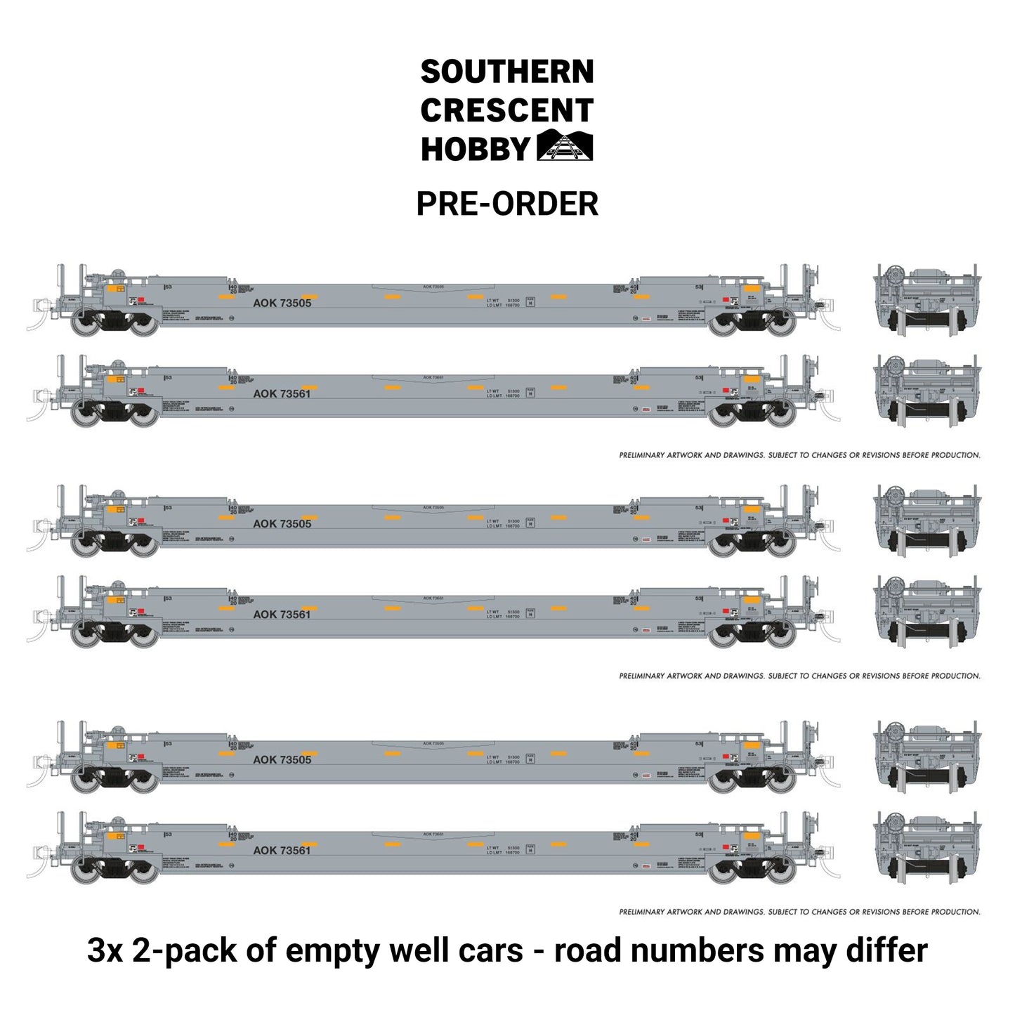 [PREORDER] Rapido 1132501 HO 53' Husky-Stack Well Car Only, 3x 2-Pack AOK #2