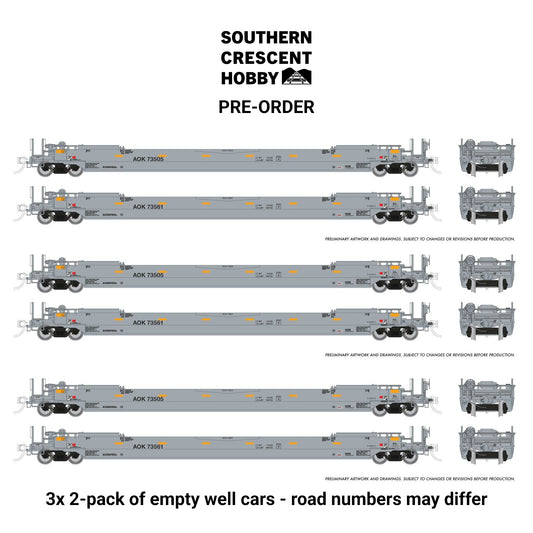 [PREORDER] Rapido 1132501 HO 53' Husky-Stack Well Car Only, 3x 2-Pack AOK #2