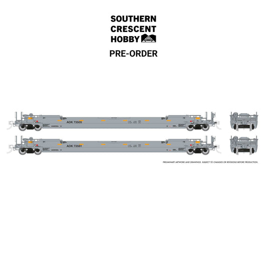 [PREORDER] Rapido 1132501A HO 53' Husky-Stack Well Car Only, 2-Pack AOK #2