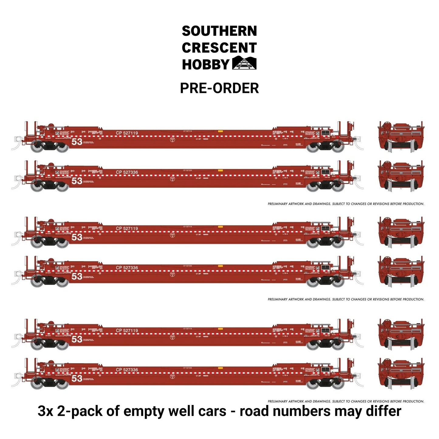 [PREORDER] Rapido 1132502 HO 53' Husky-Stack Well Car Only, 3x 2-Pack Canadian Pacific #2