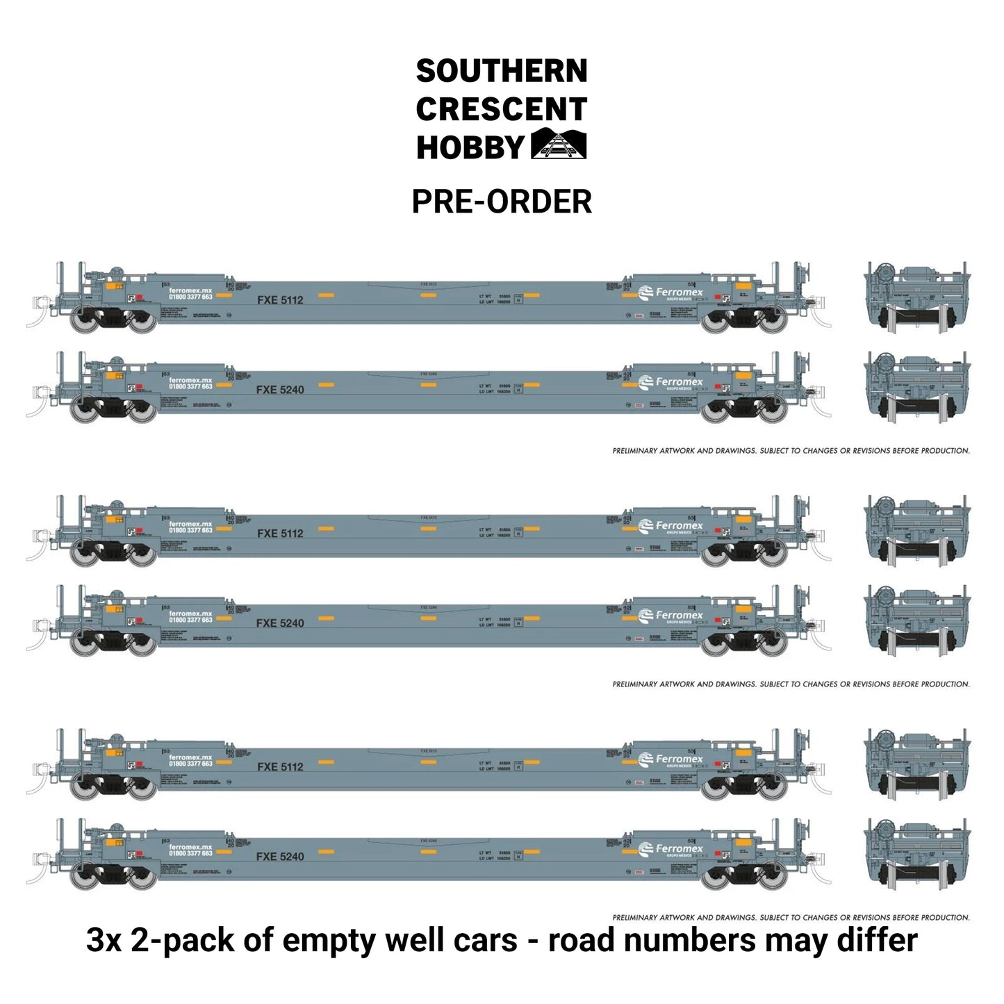 [PREORDER] Rapido 1132503 HO 53' Husky-Stack Well Car Only, 3x 2-Pack Ferromex #2