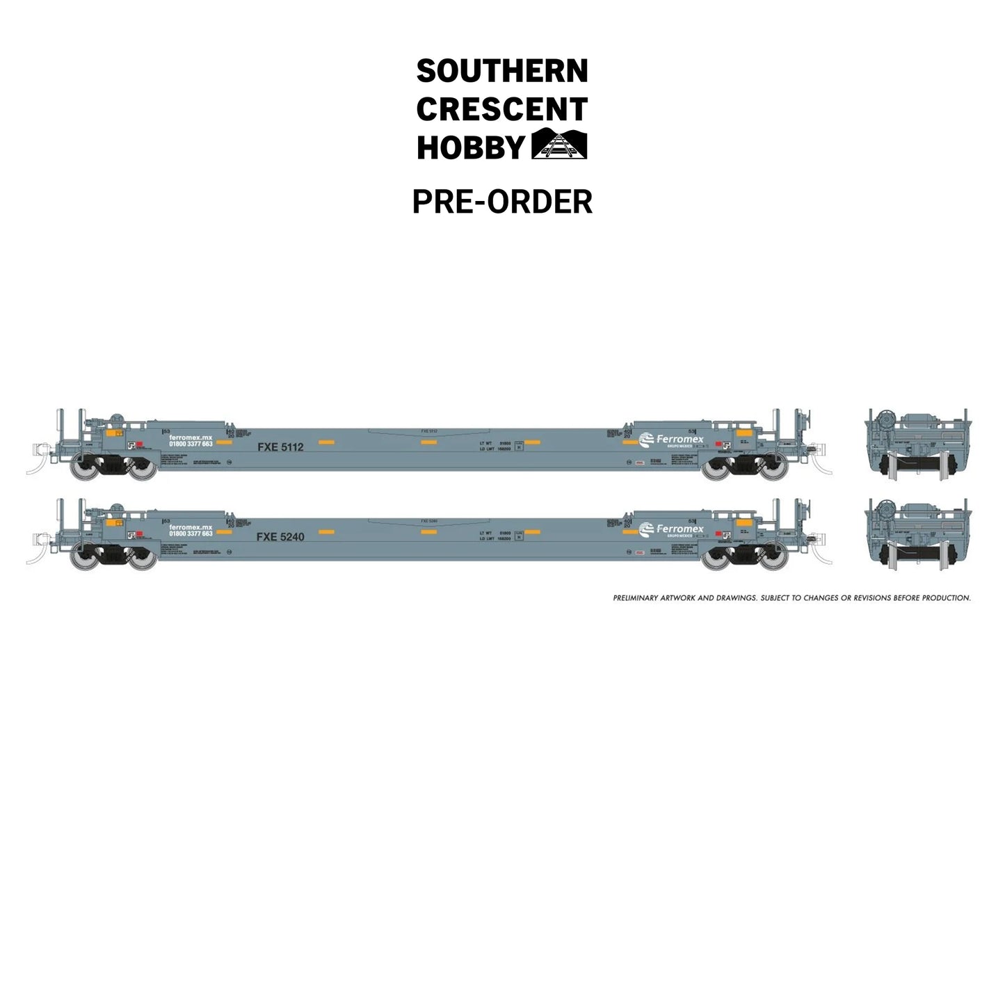 [PREORDER] Rapido 1132503A HO 53' Husky-Stack Well Car Only, 2-Pack Ferromex #2