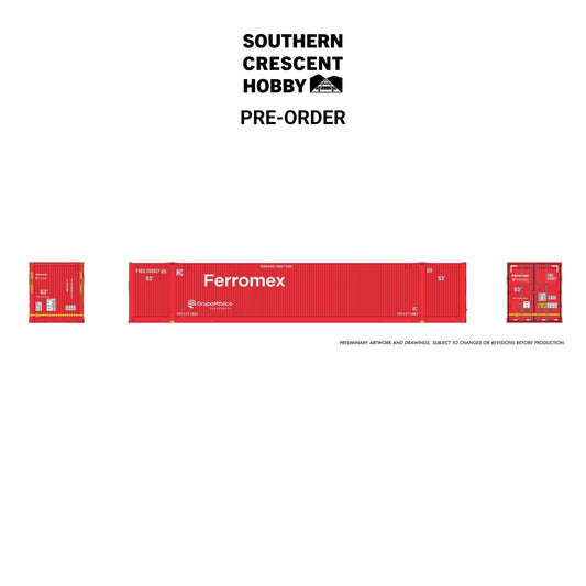[PREORDER] Rapido 1141002 HO 53' Outside-Braced Container 2-Pack, Ferromex - Red