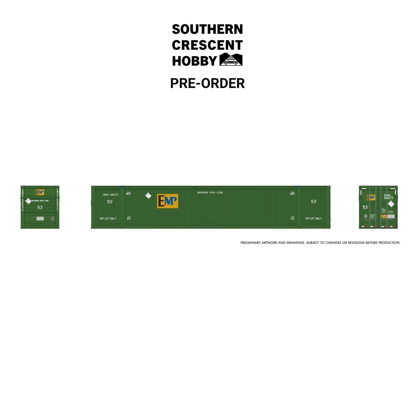 [PREORDER] Rapido 1141502 HO 53' Reinforced Outside-Braced Container 2-Pack, EMP - Green