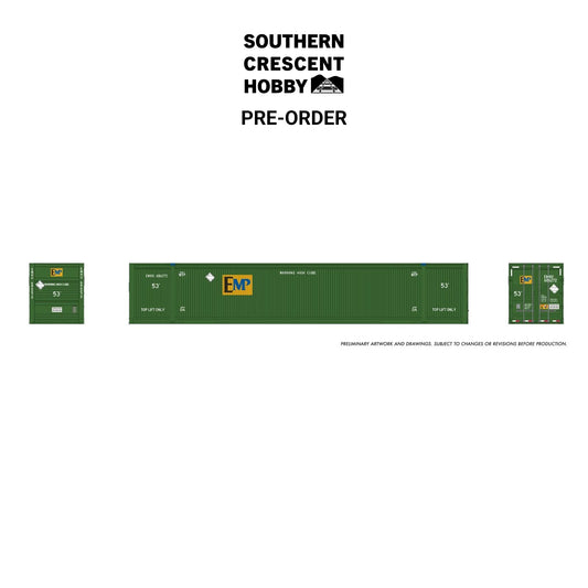 [PREORDER] Rapido 1141502 HO 53' Reinforced Outside-Braced Container 2-Pack, EMP - Green