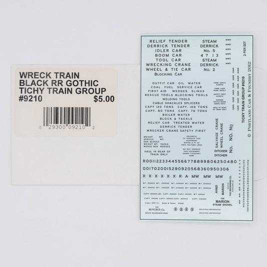 Tichy Train Group 9210 Wreck Train Decal, Black Railroad Gothic