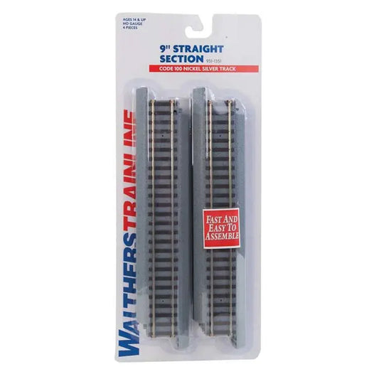 Walthers Trainline 931-1351 HO Power-Loc Track 9" Straight Section, 4pk