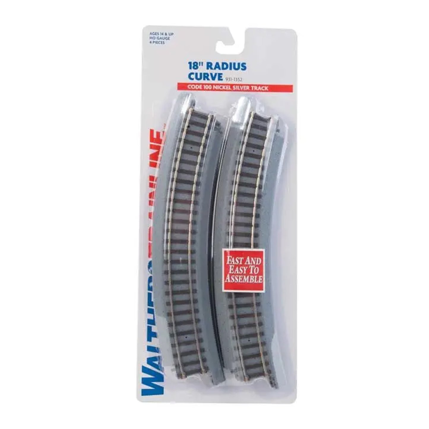 Walthers Trainline 931-1352 HO Power-Loc Track 18" Radius Curved Section, 4pk
