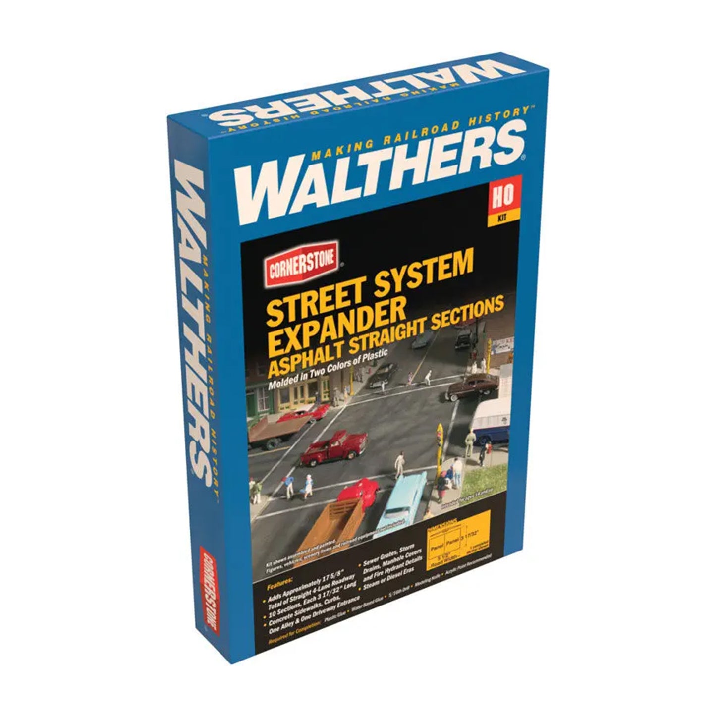 Walthers Cornerstone 933-3195 HO Street System Expander Asphalt Straight Sections (10) Kit
