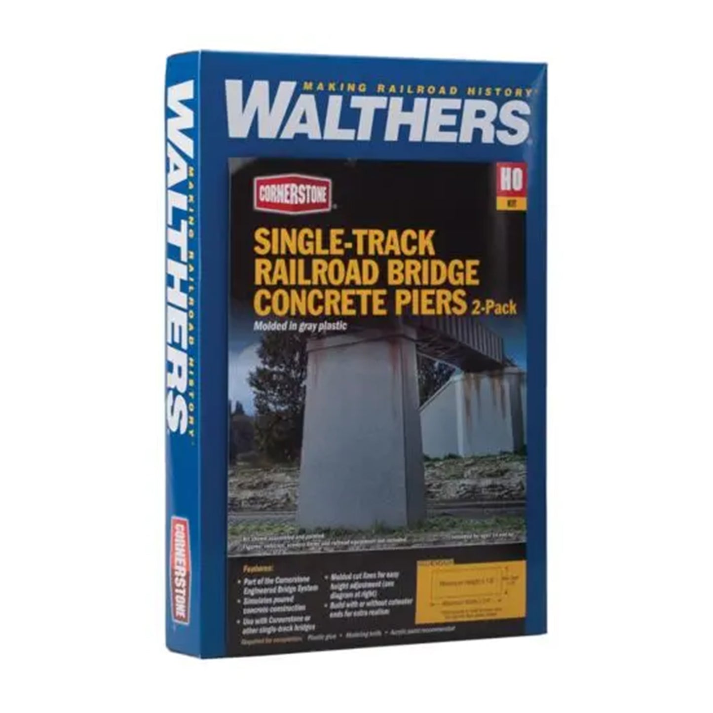 Walthers Cornerstone 933-4550 HO Single-Track Railroad Bridge Concrete Piers (2pk)