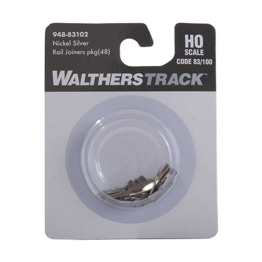 WalthersTrack 948-83102 HO Code 83/Code 100 Rail Joiners, Nickel Silver 48pk