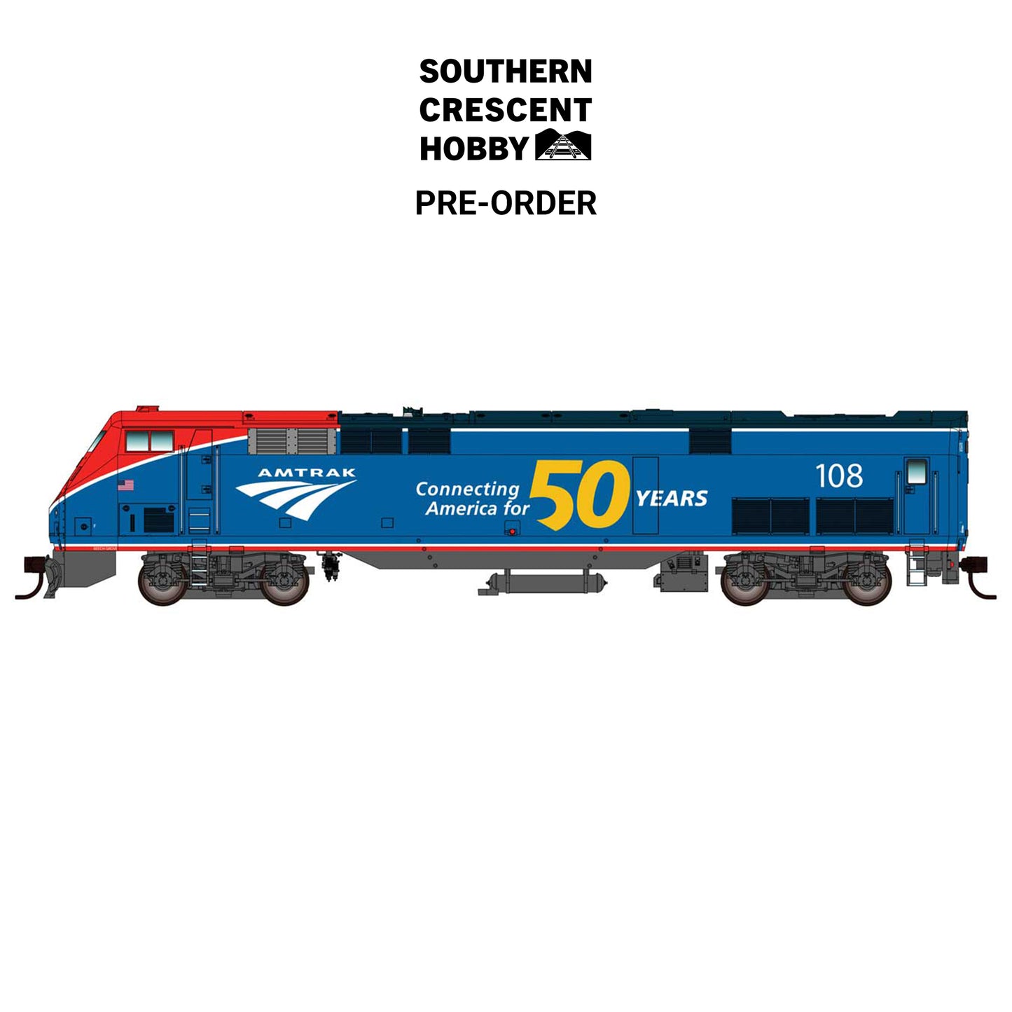 [PREORDER] WalthersMainline 910-21308 HO GE P42 Locomotive, Amtrak 50th Anniversary Phase VI #108, DCC/Sound