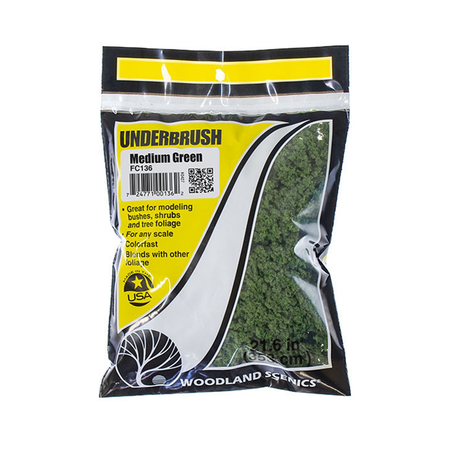 Woodland Scenics FC136 Underbrush, Medium Green 21.6 in³ Bag