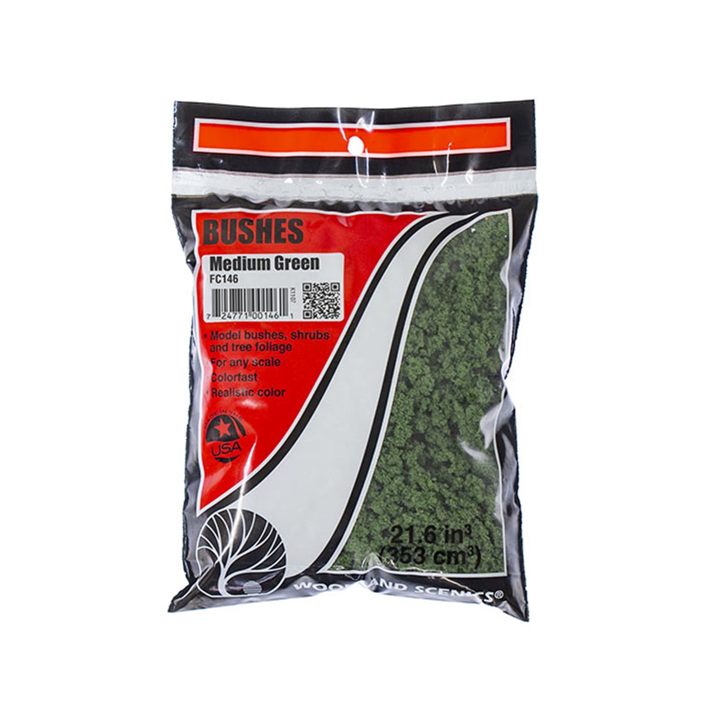 Woodland Scenics FC146 Bushes, Medium Green 21.6 in³ Bag